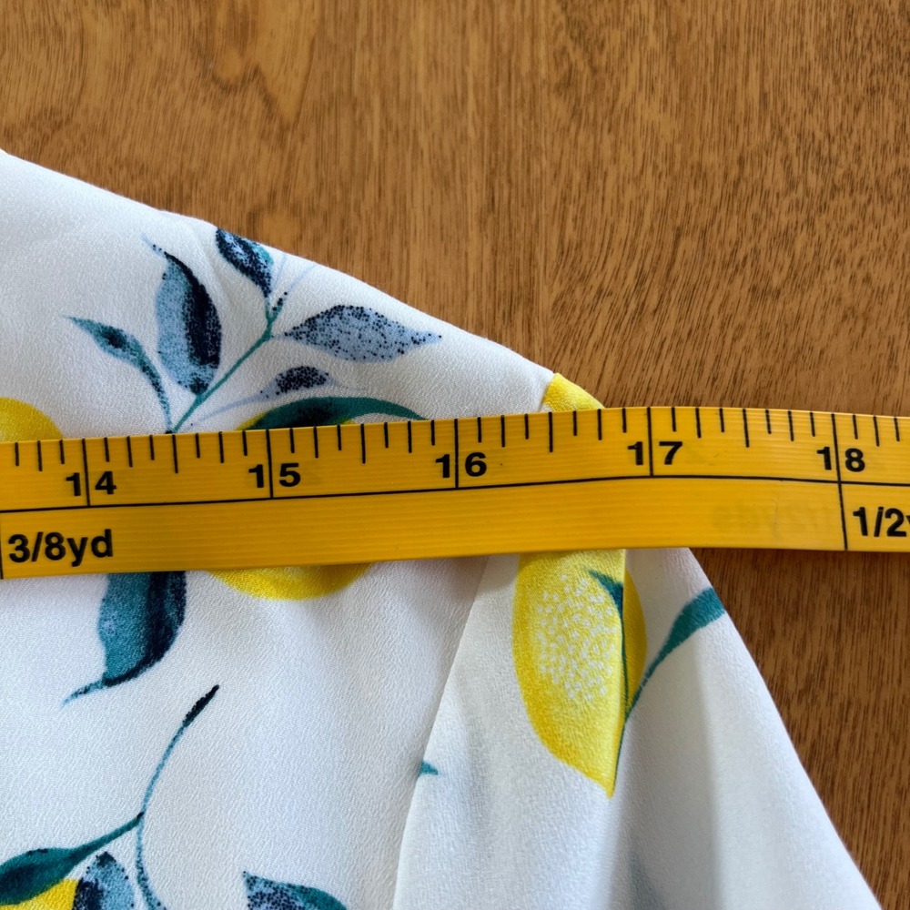 Banana Republic Lemon Print Mini Dress Size 14 White Yellow Ruffle Tie Waist - Picture 12 of 15